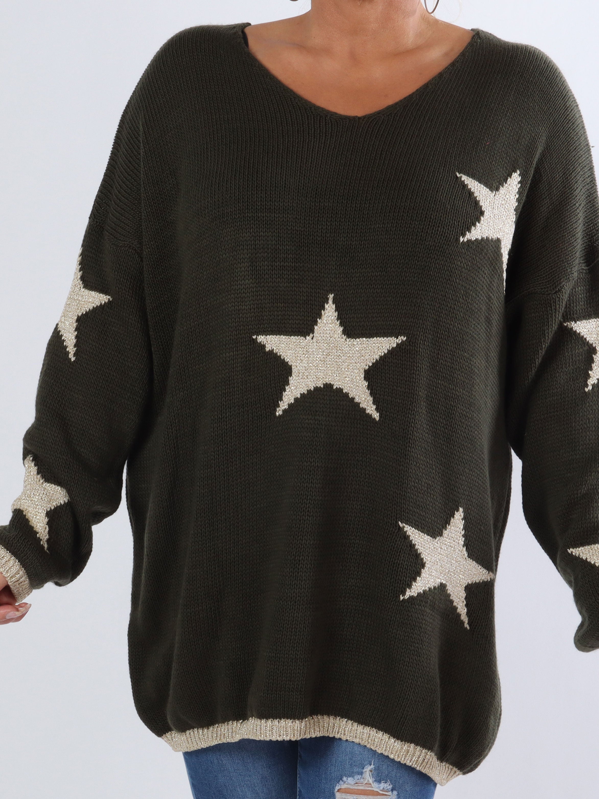 Dina - Plus size strik med fine guldstjerner